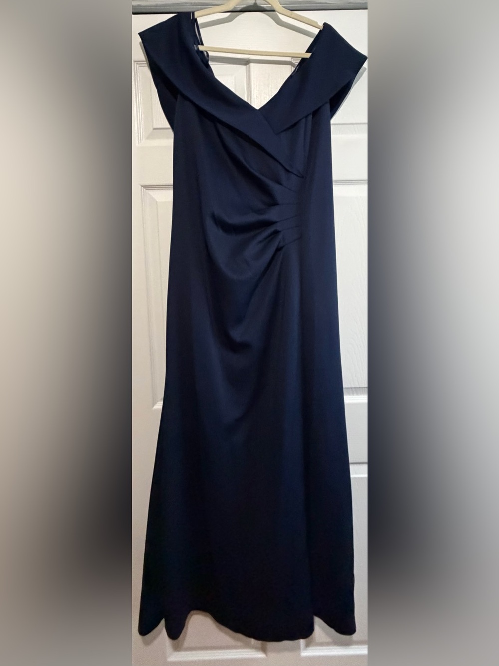 Xscape Navy One-Shoulder Evening Gown
